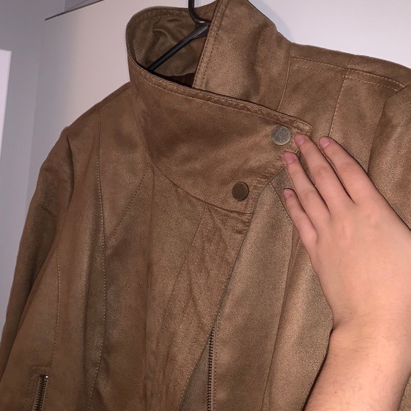 Vintage High Neck Faux Suede Biker Jacket - Picture 3 of 4